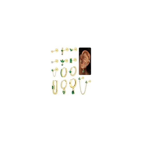 MILACOLATO Ohrringe Ohrstecker Gold Set für Damen Creolen 14K Vergoldete Silber Piercing Knorpel Helix Ohr 20G Goldene Edelstahl Klein Hypoallergen Damenohrringe Ohrringe Schmuck Damen-A