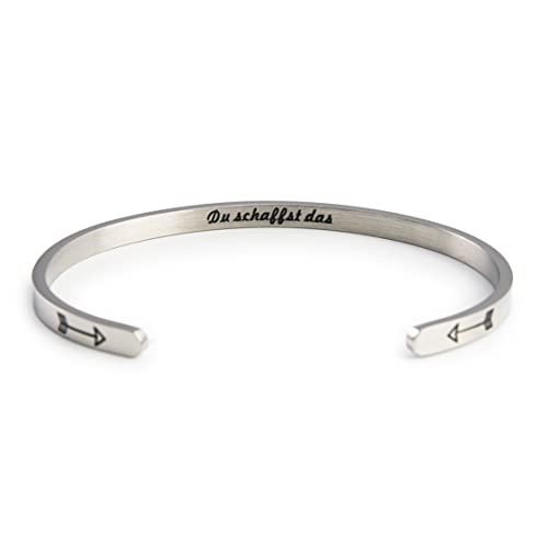 tideflow Armband offener Armreif Geschenk für Damen Frauen Mädchen Freundin Braut. Edelstahl. Motivationsspruch, Inspiration auf die Innenseite Graviert