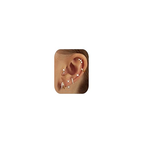 FIOROYAL 7 Paar Ohrringe Gold Set Hypoallergene 14K Vergoldete Huggie Klein Creolen Ohrstecker für Mehrfach Piercings Ohr Goldene Ohrringe Damen Zierlicher Knorpel Schmuck Ohrringe Set Gold/SilberG3