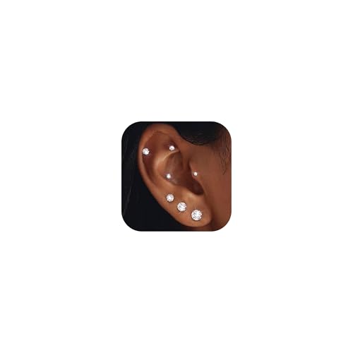 YADOCA 7 Paare Damen Ohrstecker Silber Zirkonia Ohrstecker Ohrringe Set 316L Edelstah Hypoallergen Unisex Klein Schlafen Knorpel Ohrstecker 2-8mm Silber