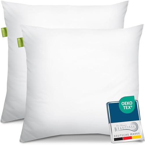 Beautissu Allergiker Kopfkissen 80x80 cm 2er Set – Mikrofaser Steppkissen 800g Weiche Füllung – 60° Waschbares Schlafkissen Oeko-TEX – Kissen 80x80 Pillow 80x80 – Sofa Deko Kissen Bett BeauNuit UK