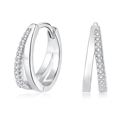 Cangall Ohrringe Silber 925, Sterling Silber Doppel-Creole mit Cubic Zirkonia, Hypoallergene Ohrringe Silber Creolen, Kleine Schlafen Knorpel Huggie Modeschmuck Creolen Silber 925 für Damen Mädchen