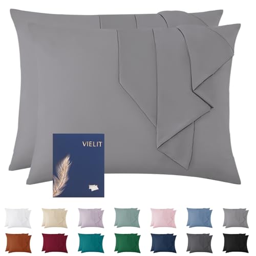 Vielit Kissenbezug 70x90 Grau Weich Kopfkissen 70x90 2er Set Mikrofaser Deko Kissenhülle Für Kissen 70x90 Öko-Zertifikat Resistent Hypoallergen