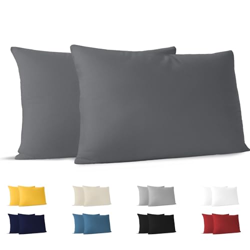 Dreamzie Kissenbezug 50x80 (Set mit 2) - 100% Jersey Baumwolle 150 g/qm Kissenbezüge -Anthrazit - Für Kopfkissenbezug 50x80 - Kissenhülle - Kissenbezug - Resistent und Hypoallergen