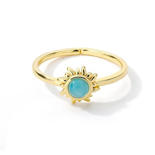 GleaMora Edelstahl Sonne Opal Ringe für Frauen Gold Silber Ringe Verlobung Ehering Schmuck Party Geschenk Trendiger Schillernder Ring