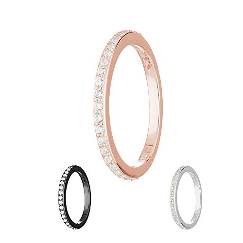 Treuheld® | Schmaler Ring aus 925 Sterling Silber | in Roségold mit Zirkonia - Kristallen | Ringgröße 53 | Breite 2mm | Damen | Vorsteckring