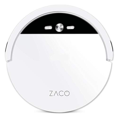 ZACO V4 Saugroboter ohne Wischfunktion, mit bürstenloser Direktabsaugung, ideal für Tierhaare & Parkett, hohe Saugstärke, 7,7cm flach, automatischer Roboterstaubsauger mit Fernbedienung, leise, weiß