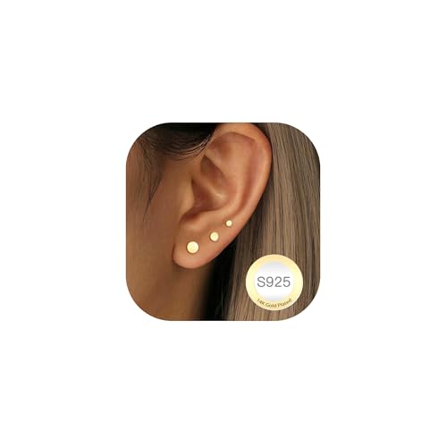 RAJPUTANA 3 Paare Kleine Ohrringe Gold für Damen Set Hypoallergen Ohrstecker Gold Zartes Punkt Ohrstecker Ohrringe 925 Silber Set Schmuck Geschenke