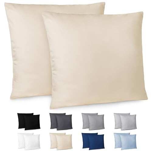 Dreamzie Kissenbezug 65x65 2er Set - Kopfkissenbezug 65x65 Beige mit Reißverschluss aus Mikrofaser Weich, 65x65 cm Pillow Cover