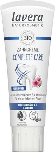 lavera Zahncreme Complete Care Fluoridfrei - 5-facher Schutz - Bio-Pflanzenwirkstoffe - Bio Echinacea & Calcium - Vegan - Naturkosmetik - 75 ml