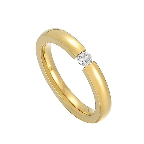 Beydodo Ringe Edelstahl Frauen, Ring Personalisiert 3MM Solitär mit Zirkonia Partnerringe Damen Ringe Nickelfrei Gold Größe 65 (20.7)