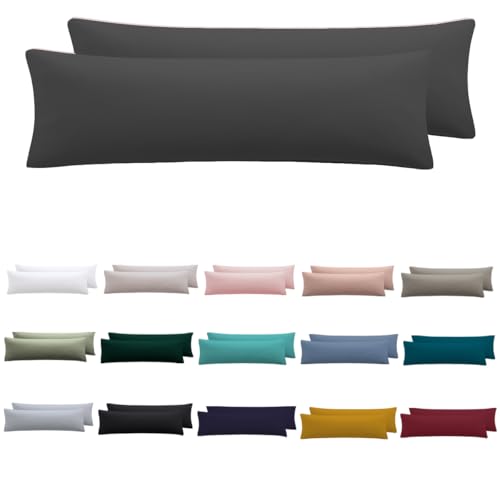 Nesture Seitenschläferkissen Bezug 40 x 145 2er Set - Kissenbezug 40x145 cm Anthrazit, 100% Mikrofaser kopfkissenbezug mit Reißverschluss, Weich und Bügelfrei