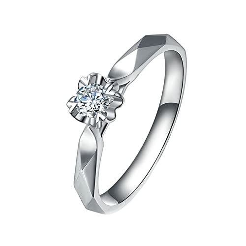 Daesar Ring 750 Weißgold Damen, Trauringe Blume Solitär mit Diamant 0.13ct Hochzeitsringe Nickelfrei Gr.50 (15.9)