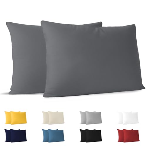 Dreamzie Kissenbezug 30x50 (Set mit 2) - 100% Jersey Baumwolle 150 g/qm Kissenbezüge -Anthrazit - Für Kissenbezug 50x30 cm - Kissenhülle - Resistent und Hypoallergen