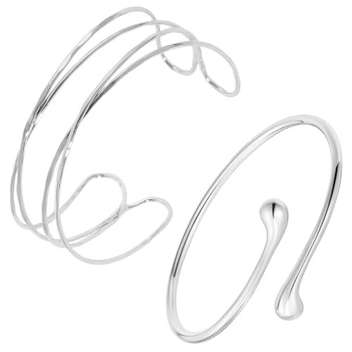 CANRNYACBZ Armreif Silber Damen, 2PCS Silber Armband Set, Armreif Gold Armband Damen Minimalistisches Armreifen, 18K Gold Edelstahl Armkette Damen Armbänder Damen Schmuck, Valentinstag für Sie Frauen