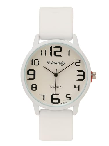 JSDDE Unisex Armbanduhr mit silikonarmband Analog Quarzuhr Arabische Ziffer Uhr Sportuhr für Damen Herren (Weiß)