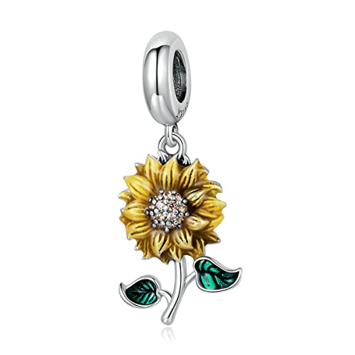 Qings Sonnenblume Charm Anhänger 925 Sterling Silber Sonnen Baumeln Anhänger Perle für Armband Halskette Armreif
