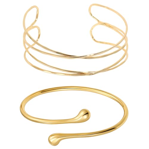 CANRNYACBZ 2 Stück Oberarmreif Gold Bracelet Damen Minimalistisches Armreif Oberarm Verstellbar Geschichteter Armreifen Armschmuck Armspange Coil Armband Set Zarter Geschenk für Mädchen Frauen