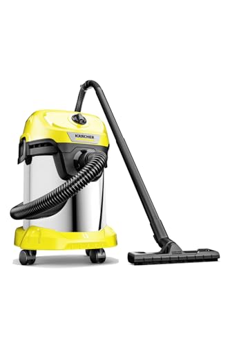 Kärcher Nass-/Trockensauger WD 3 S V-17/4/20, inkl. Patronenfilter, Vliesfilterbeutel, 1.000 W, 2 m und Schlauchaufbewahrung, Blasfunktion, Boden- und Fugendüse, Schwarz, Gelb