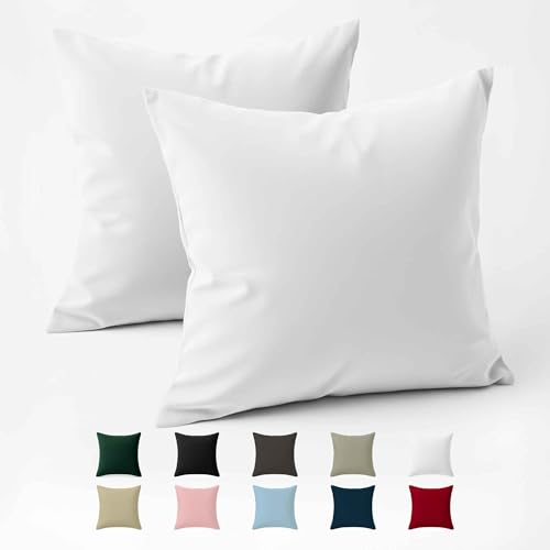 Kissenbezug 65 x 65 Baumwolle Renforcé (2er-Set) - Weiss - Dicht gewebt mit 57 Fäden/cm² - Kissenbezüge 65 x 65 cm - Oeko Tex Zertifiziert - Dreamzie