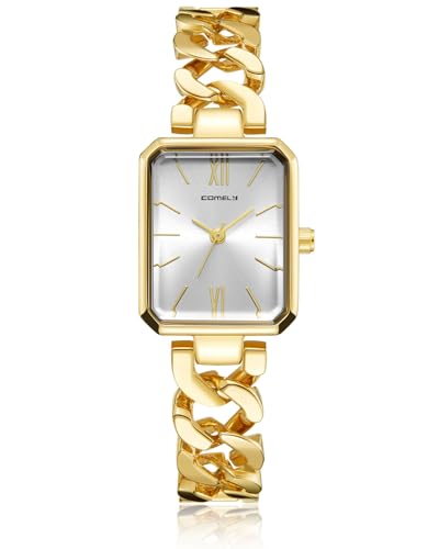 CIVO Damen Uhr Edelstahl Gold: Rechteckig Analog Damenuhr - Wasserdicht Quartz Armbanduhr für Frauen