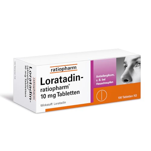 Loratadin-ratiopharm 10 mg Tabletten: schnelle und langanhaltende Hilfe bei Heuschnupfen, ganzjährigem allergischen Schnupfen und chronischer Nesselsucht - bereits ab 2 Jahren geeignet, 100 Tabletten