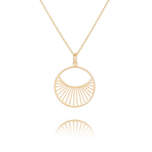 Pernille Corydon Halskette Damen Daylight Short Goldkette runder Kreis-Anhänger Sonne Ring Silber vergoldet Variable Länge 40-48 cm - N570g