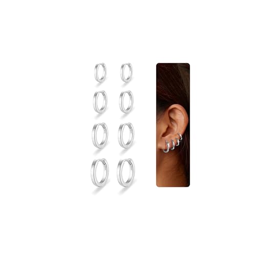 Nelytiya 4 Paar Kleine Creolen Silber 925 Für Damen Hypoallergen Creolen Cartilage Ohrringe Set Für Mehrere Piercings 6/8/10/12mm