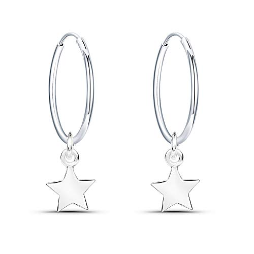 925 Sterling Silber Ohrringe Stern Ohrhänger 14mm Creolen Ohrringe für Damen Frauen und Mädchen
