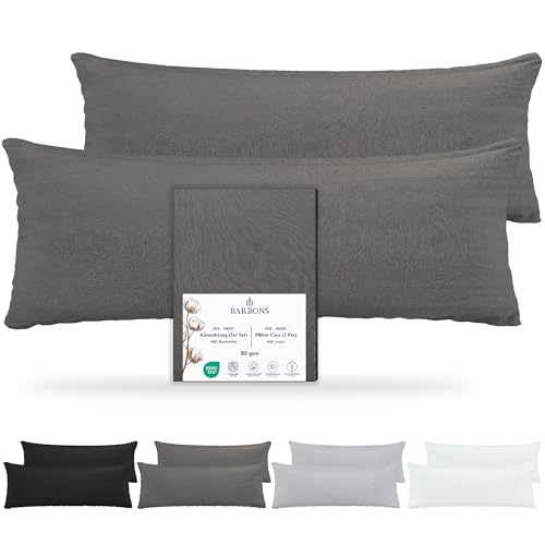 Barbons Seitenschläferkissen 40x145 Bezug 2er Set – 165 g/m² Oeko-TEX Zertifiziert Kissenbezug Kopfkissenbezug 100% Jersey Baumwolle Kissenbezüge Kissenhülle mit Reißverschluss (40x145-Anthrazit)