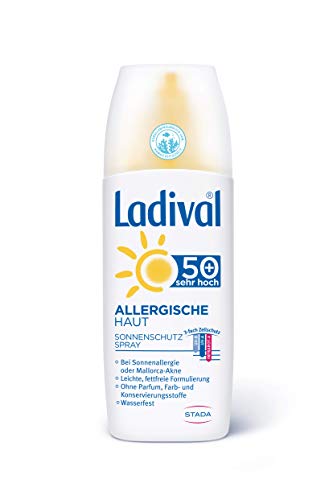 Ladival Allergische Haut Sonnencreme Spray LSF 50+ – Parfümfreies, Sonnenspray für Allergiker – ohne Farb- und Konservierungsstoffe, wasserfest, 150 ml