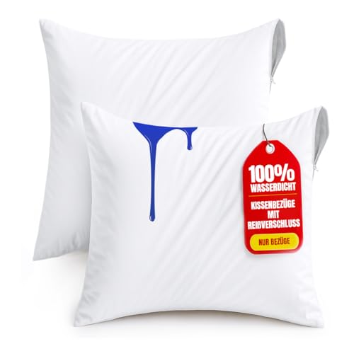 Utopia Bedding Wasserdichter Kissenbezug 45x45 cm (2er Set) mit Reißverschluss, Kissenschoner, Oeko-TEX Zertifiziert Kissenhülle