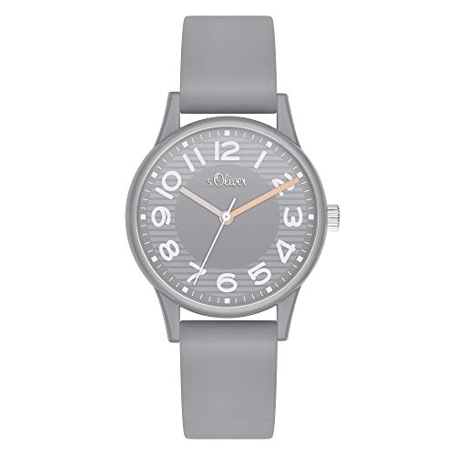 s.Oliver Damen Analog Quarz Uhr mit Silikon Armband (grau)