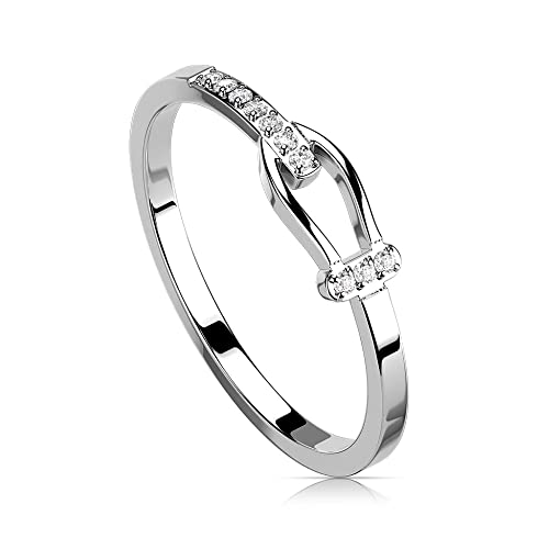 Treuheld® Silberner Ring mit Schnalle und klaren Kristallen - [05.] 60