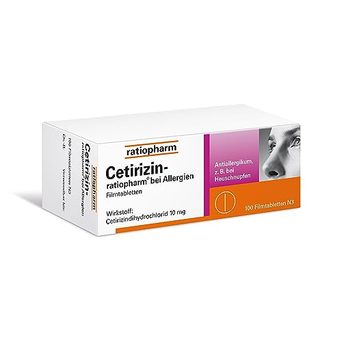 Cetirizin-ratiopharm bei Allergien: Lindert allergische Symptome bei Heuschnupfen, ganzjährigem Schnupfen und Nesselsucht, 100 Tabletten