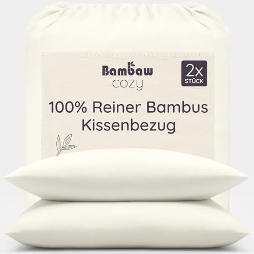 Bambaw Kissenbezüge 65 x 65 Bambus, 2-er Pack, antbakterielle & antiallergische Bettwäsche, atmungsaktive Sommer Bettwäsche kühlend, Kopfkissenbezüge Allergiker, Bambus Kissenbezüge (Elfenbein)