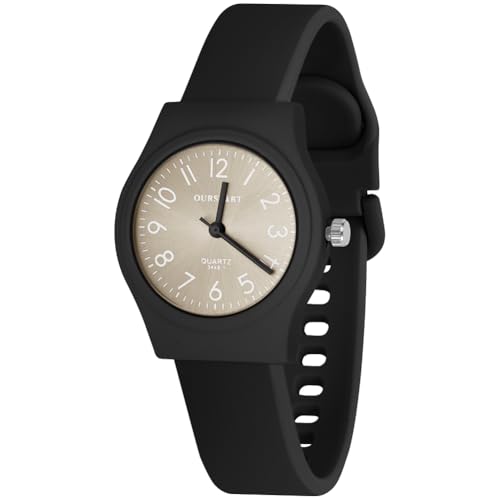 OFFCUP Damenuhr, Damen Analog Quarz Uhr mit Silikon Armband, Uhren Damen Sportlich Elegant Casual Armbanduhr Krankenschwester Quarzuhr Farbe Buntfarbig, 38 mm Gehäusegröße-Schwarz