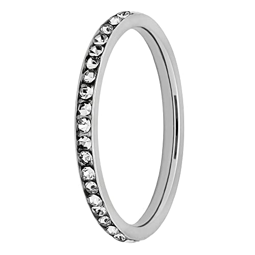 Treuheld® Silberner Edelstahl Ring mit Kristallen und Schutzschicht 56