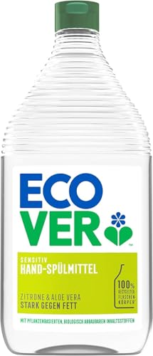 Ecover Hand-Spülmittel Zitrone & Aloe Vera (950 ml), nachhaltiges Spülmittel mit Zuckertensiden, kraftvoller Fettlöser, Geschirrspülmittel flüssig und auf pflanzlicher Basis