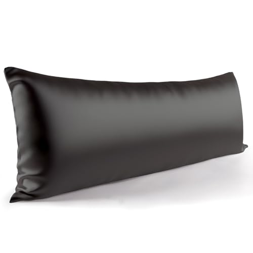 Zenssia Seitenschläferkissen Bezug 40x145 1 Stück - Satin Kissenbezug Weich wie Seidenkissenbezug 40x145 Haar- und Hautpflege mit Reißverschluss, Schwarz