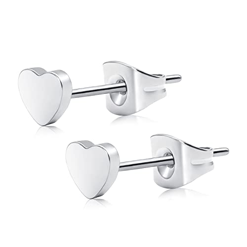Artskin Herz Ohrringe flach Titan nickelfrei hypoallergen Silber Ohrstecker für empfindliche Ohr zierlich herzförmigen Ohrring für Frauen Mädchen Jugendliche