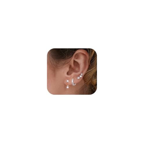 Kenivira 3 Paare Silber 925 Ohrringe für Damen - 14 Karat Vergoldete, Hypoallergene Kleine Ohrstecker und Creolen Sets für Mehrere Piercings