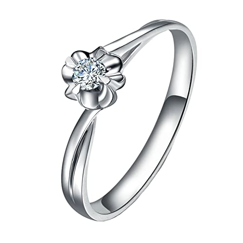 Daesar Ring 750 Weißgold Damen, Trauringe Blume Solitär mit Diamant 0.09ct Hochzeitsringe Nickelfrei Gr.60 (19.1)