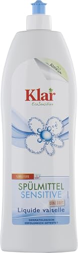 Klar Spülmittel Bio sensitive ohne Duft 1l – Kraftvolles Geschirrspülmittel flüssig mit hoher Fettlösekraft – Hautfreundliches Spüli Konzentrat in recycelter Flasche – Vegan Dish Soap