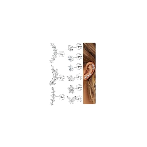 Diamday 9Pcs Helix Piercings Chirurgenstahl Piercing Ohr für Damen Tragus Piercing Ohrringe Set Hypoallergen Flatback Ohrstecker Ohrpiercing Helix Tragus Conch Rook Piercings Ohr Gold Silber