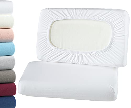 BaSaTex Bio Kissenbezüge Spannbezüge 2er Pack für Nackenkissen und Gesundheitskissen | 97% GOTS-Zertifizierte Baumwolle + 3% Elasthan | ca. 45-60 x 30-40 cm – 20 cm Steg | Weiss