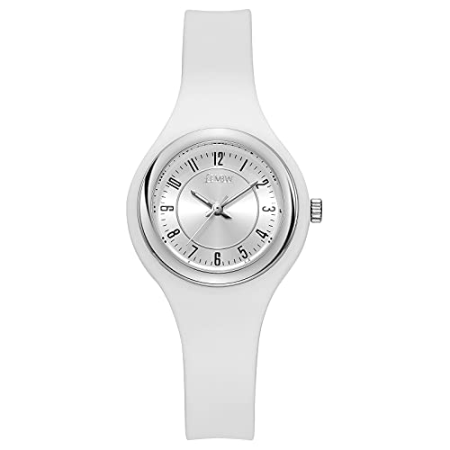 FEMBW Fashion Casual Analog Quarz Armbanduhr für Jugendliche und Erwachsene, Silikon Armband mit Nadelschnalle(Weiß)