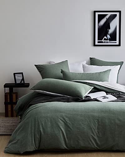 MILDLY Bettwäsche 155x220 Baumwolle Grün - 100% Baumwolle Bettwäsche Set mit Reißverschluss - „Stone Washed“ wie Leinen Bettwäsche - ÖkoTex Zertifiziert & für Allergiker geeignet