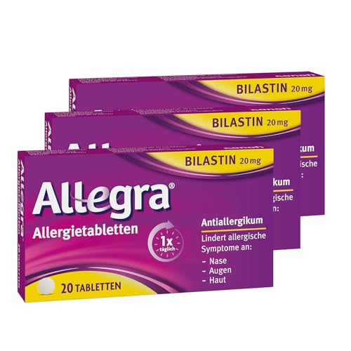 Allegra Allergietabletten 3 x 20 Stk. – Antihistaminikum - Wirkstoff Bilastin - schnell und 24 Std wirksam bei Heuschnupfen, Tierhaar-, Hausstaumilben-, Schimmelpilzallergie, Urtikaria