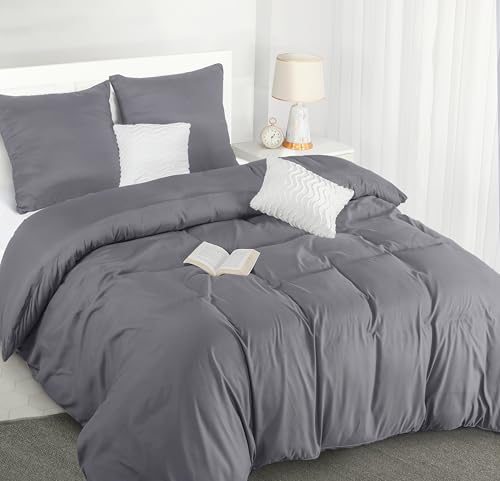 Utopia Bedding Bettwäsche Set - Mikrofaser Bettbezug 260x240 cm + 2 Kissenbezüge 65x65 cm - Grau